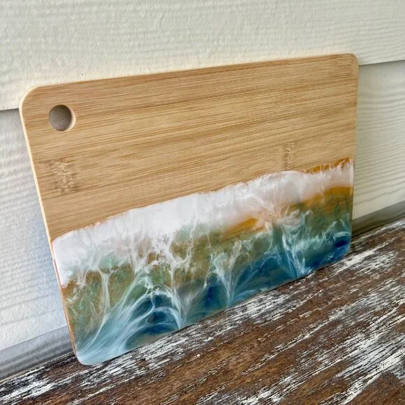 Ocean Waves Resin Wood Cutting Board Charcuterie Board Cheeseboard Beach House - Picture 3 of 7